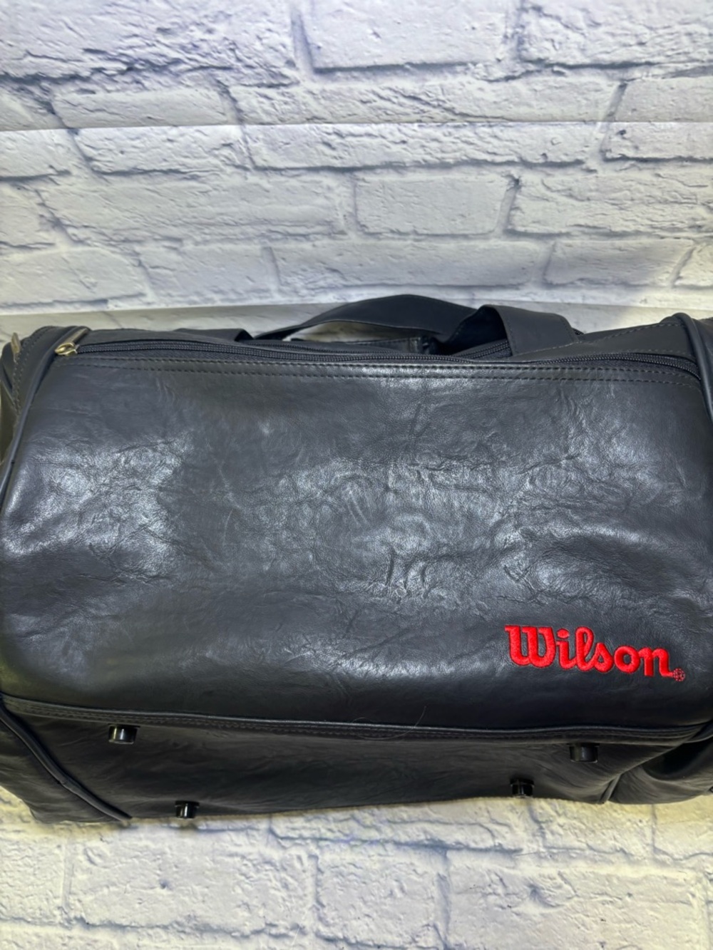 VTG 70s 80s Wilson Black Leather Duffle Bag Gym Travel Carry On Weekender